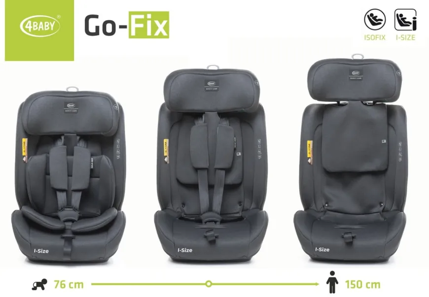 Fotelik samochodowy GO FIX 76 - 150cm DARK GRAPHITE I-SIZE 4BABY