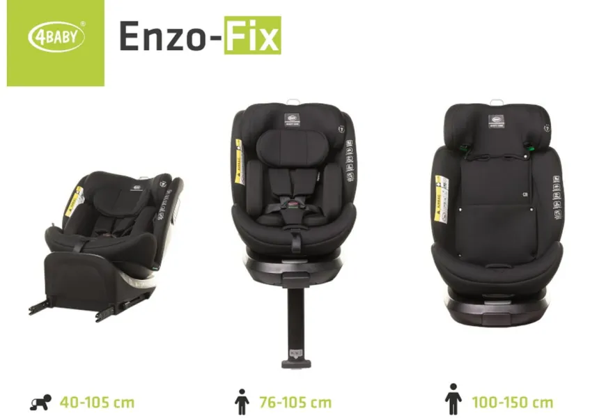 Fotelik samochodowy z obrotową bazą ENZO-FIX 40 - 150cm BLACK I-SIZE 4BABY