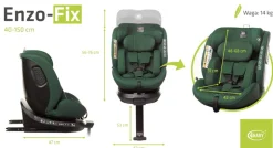 Fotelik samochodowy z obrotową bazą ENZO-FIX 40 - 150cm DARK GREEN I-SIZE 4BABY