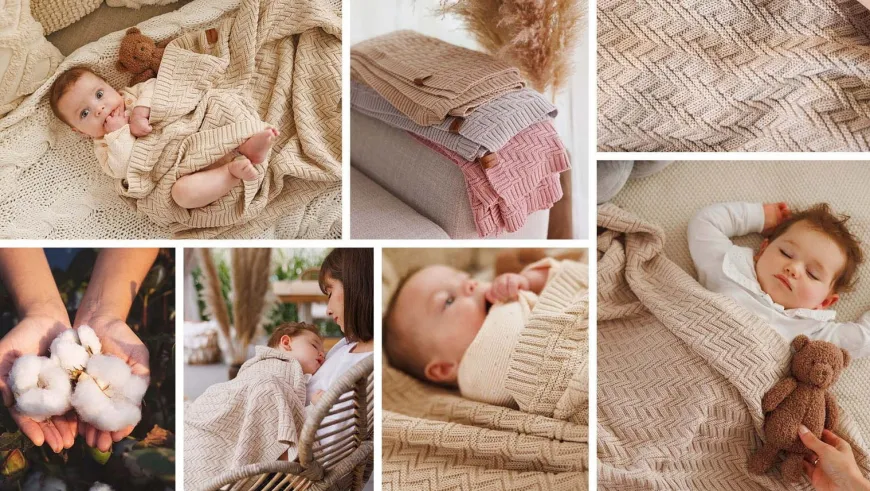 Kocyk niemowlęcy 100% Bawełna organiczna - beżowy | Babyono 1647/03