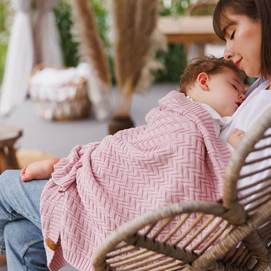 Kocyk niemowlęcy 100% Bawełna organiczna - różowy | Babyono 1647/01