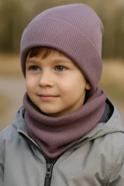Komplet czapka z kominem dla niemowląt i dzieci, Moor Prążek - Dolce Sonno