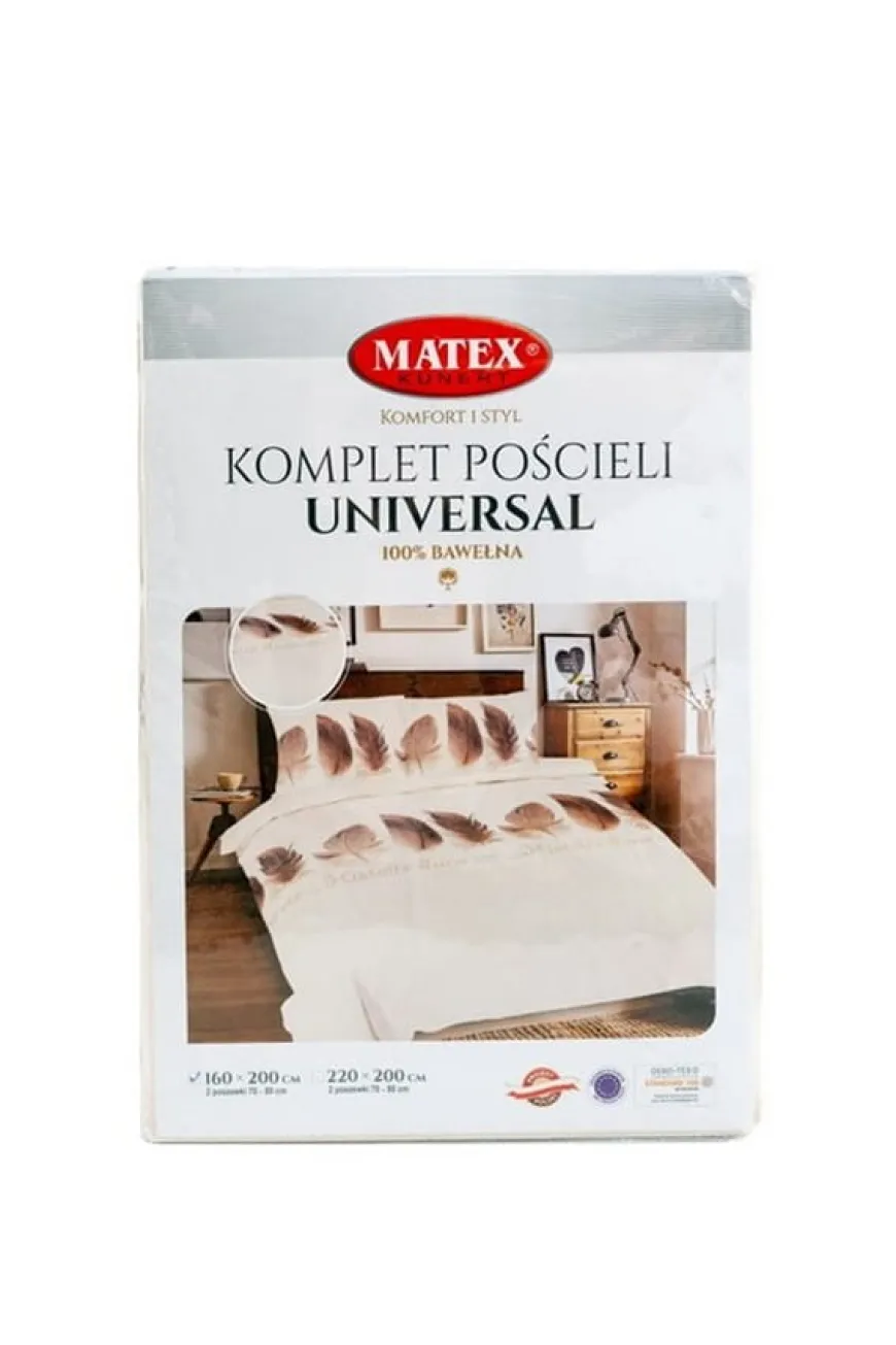 Komplet wzorzystej pościeli bawełnianej beżowe pióra - Universal | Matex 05