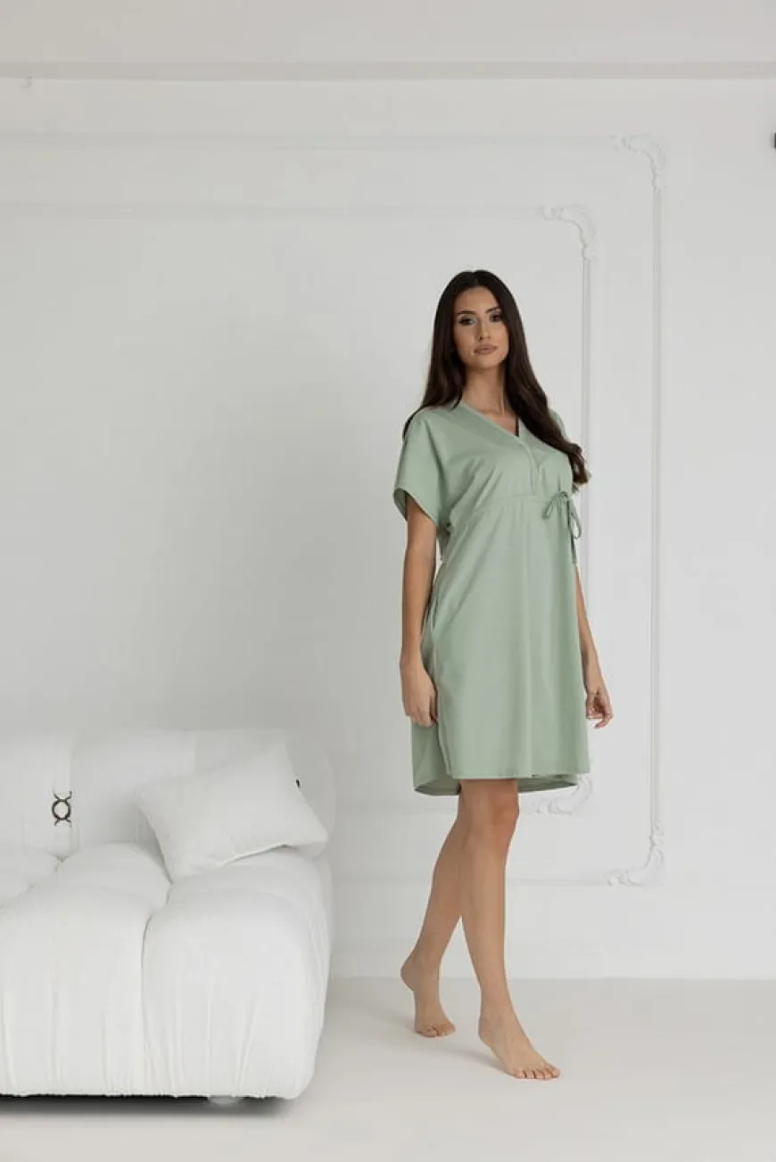 Koszula nocna ciążowa i do karmienia Rebeca / Szałwia - Dolce Sonno