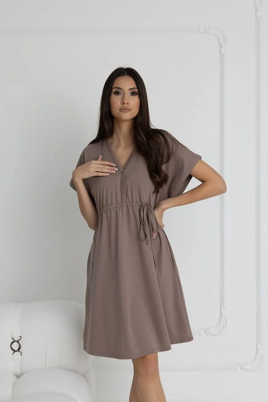 Koszula nocna ciążowa i do karmienia Rebeca / Taupe - Dolce Sonno