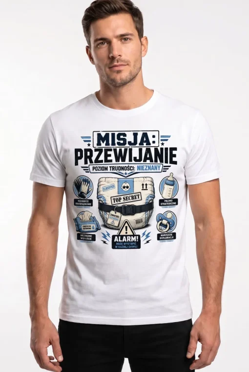 Koszulka dla przyszłego Taty z nadrukiem - MISJA PRZEWIJANIE