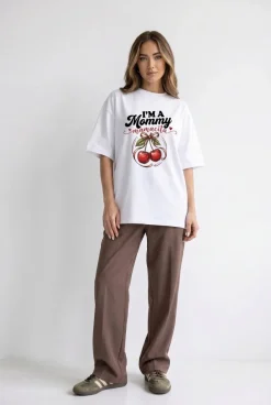 Koszulka Oversize I'm a Mommy Cherry White – Dolce Sonno
