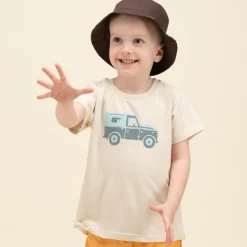 Koszulka z krótkim rękawem T-shirt dziecięcy beżowy z autkiem - Safari Pinokio