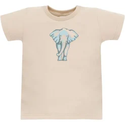 Koszulka z krótkim rękawem T-shirt dziecięcy beżowy ze słoniem - Safari Pinokio