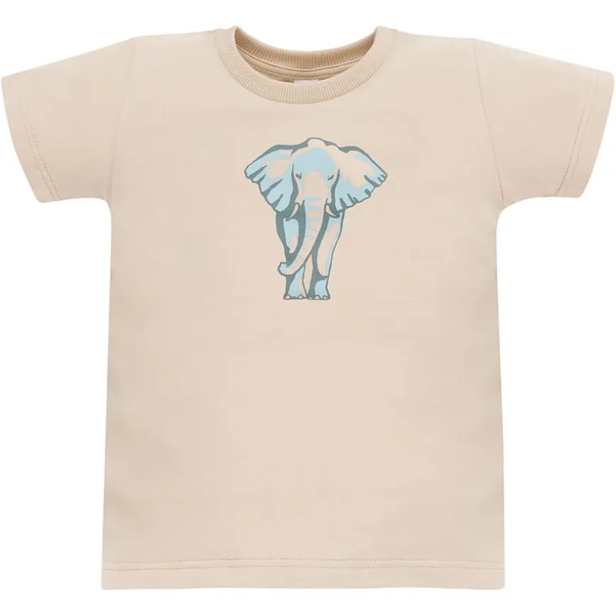 Koszulka z krótkim rękawem T-shirt dziecięcy beżowy ze słoniem - Safari Pinokio