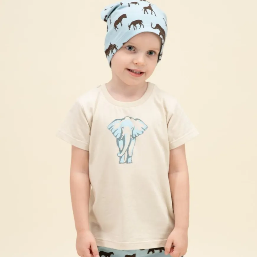 Koszulka z krótkim rękawem T-shirt dziecięcy beżowy ze słoniem - Safari Pinokio