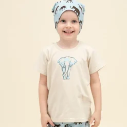 Koszulka z krótkim rękawem T-shirt dziecięcy beżowy ze słoniem - Safari Pinokio