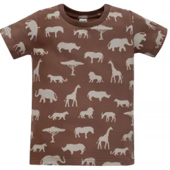 Koszulka z krótkim rękawem T-shirt dziecięcy brązowe zoo - Safari Pinokio