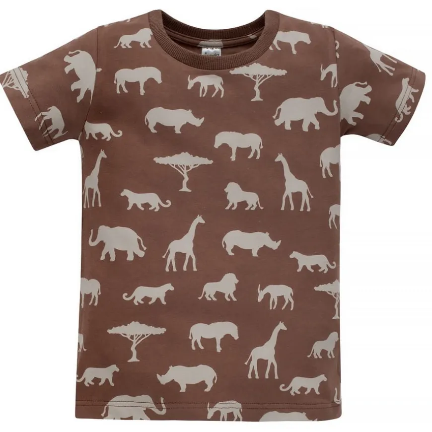 Koszulka z krótkim rękawem T-shirt dziecięcy brązowe zoo - Safari Pinokio