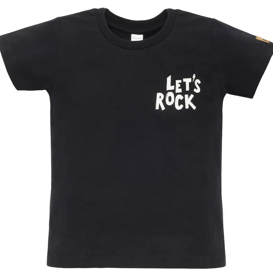 Koszulka z krótkim rękawem T-shirt dziecięcy czarny z napisem - Let's Rock | Pinokio