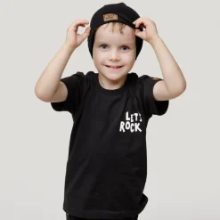 Koszulka z krótkim rękawem T-shirt dziecięcy czarny z napisem - Let's Rock | Pinokio