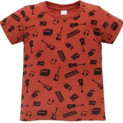 Koszulka z krótkim rękawem T-shirt dziecięcy czerwony w instrumenty muzyczne - Let's Rock | Pinokio