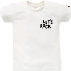 Koszulka z krótkim rękawem T-shirt dziecięcy ecru z napisem - Let's Rock | Pinokio