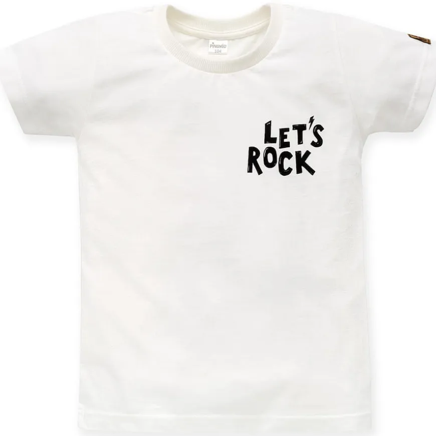 Koszulka z krótkim rękawem T-shirt dziecięcy ecru z napisem - Let's Rock | Pinokio