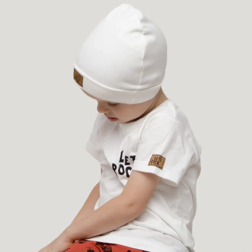 Koszulka z krótkim rękawem T-shirt dziecięcy ecru z napisem - Let's Rock | Pinokio