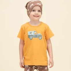 Koszulka z krótkim rękawem T-shirt dziecięcy miodowy z autkiem - Safari Pinokio