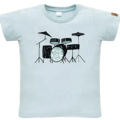 Koszulka z krótkim rękawem T-shirt dziecięcy niebieski z perkusją - Let's Rock | Pinokio