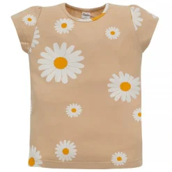 Koszulka z krótkim rękawem T-shirt dziewczęcy beżowy w stokrotki - Daisy Pinokio