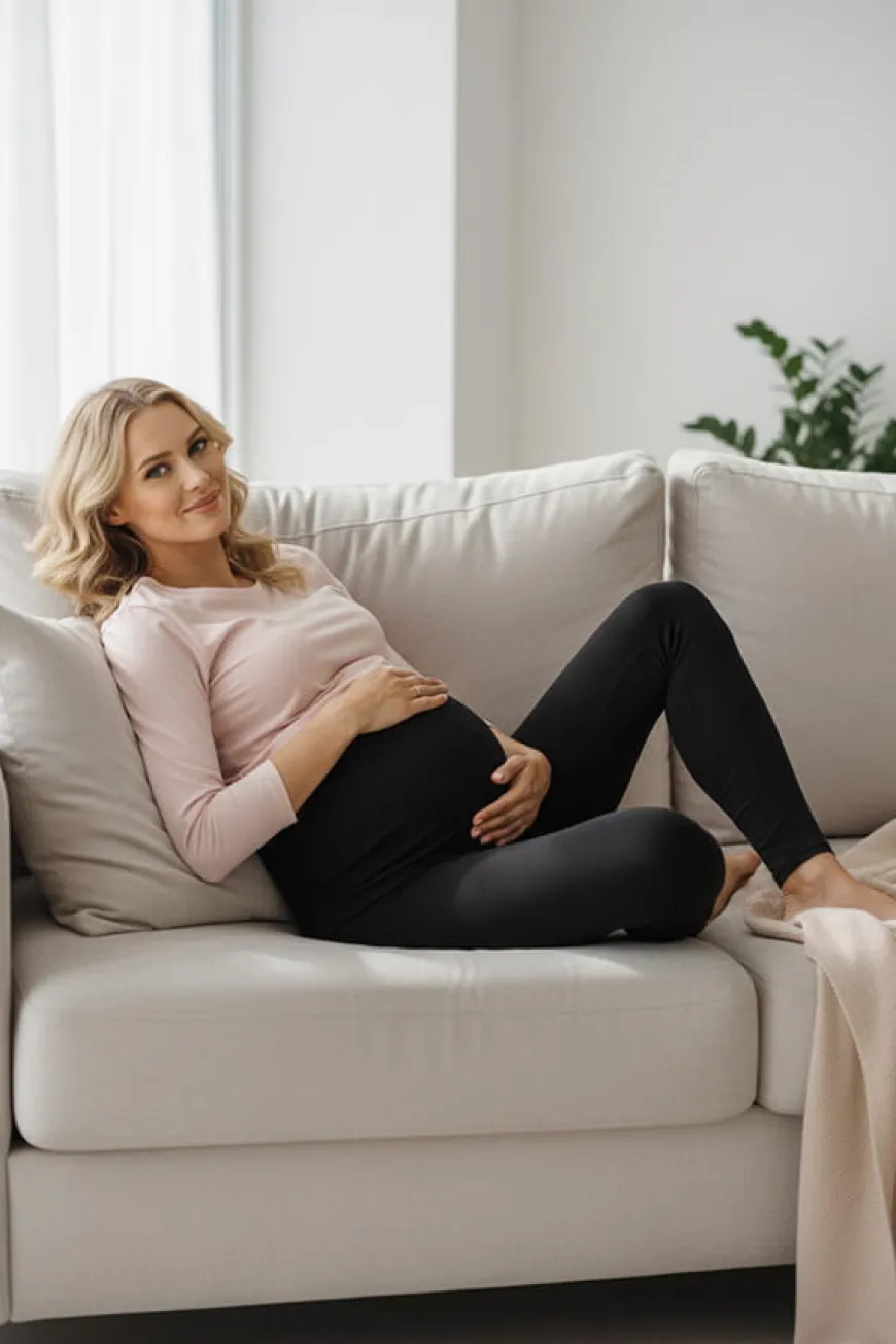 Legginsy ciążowe z elastycznym panelem czarne – Dolce Sonno