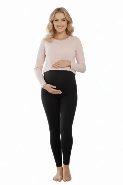 Legginsy ciążowe z elastycznym panelem czarne – Dolce Sonno