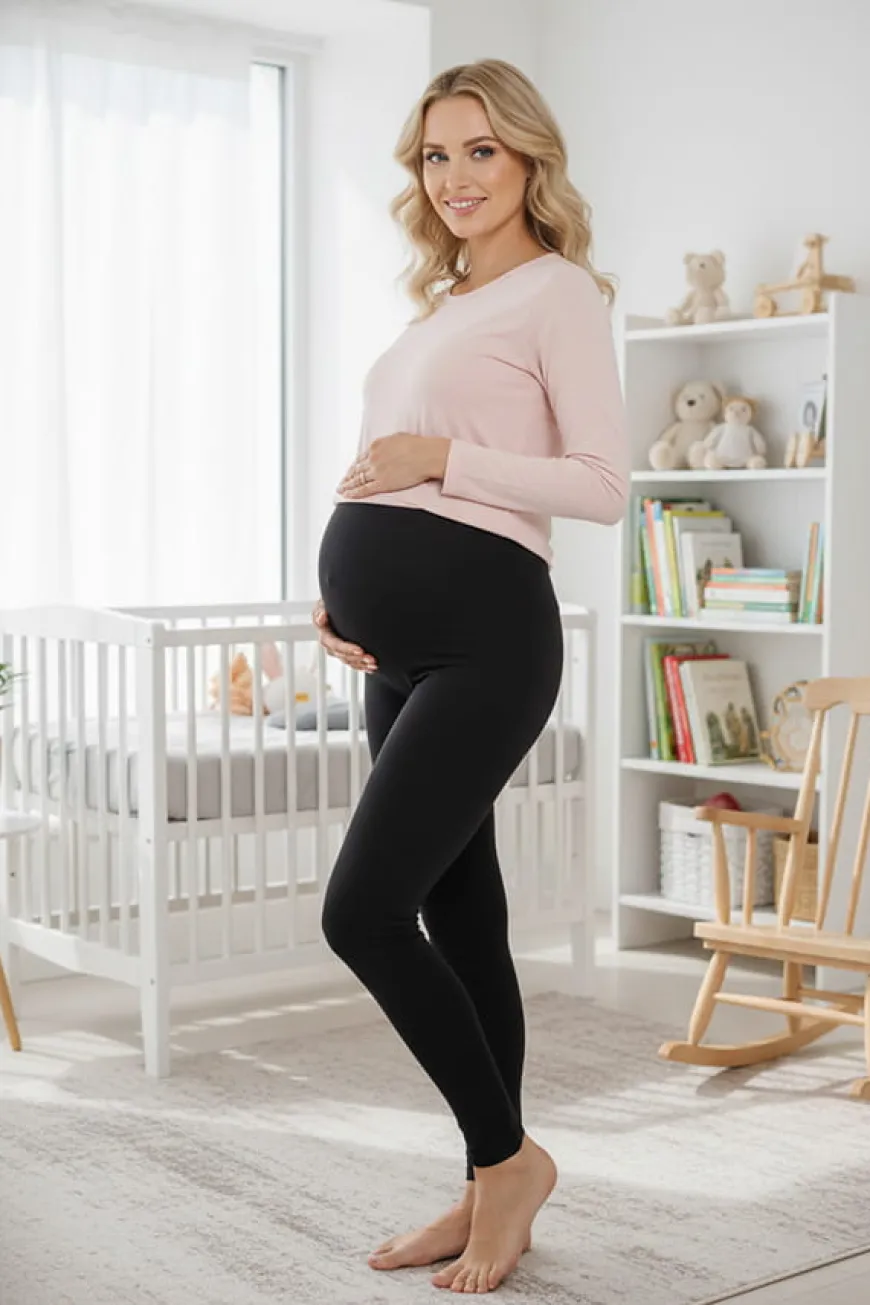 Legginsy ciążowe z elastycznym panelem czarne – Dolce Sonno