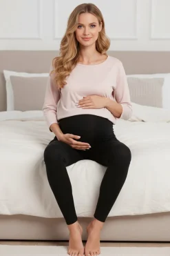 Legginsy ciążowe z elastycznym panelem czarne – Dolce Sonno