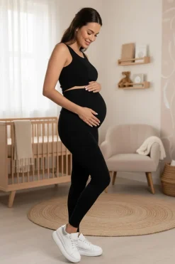 Legginsy dresowe z panelem ciążowym Czarne - Dolce Sonno