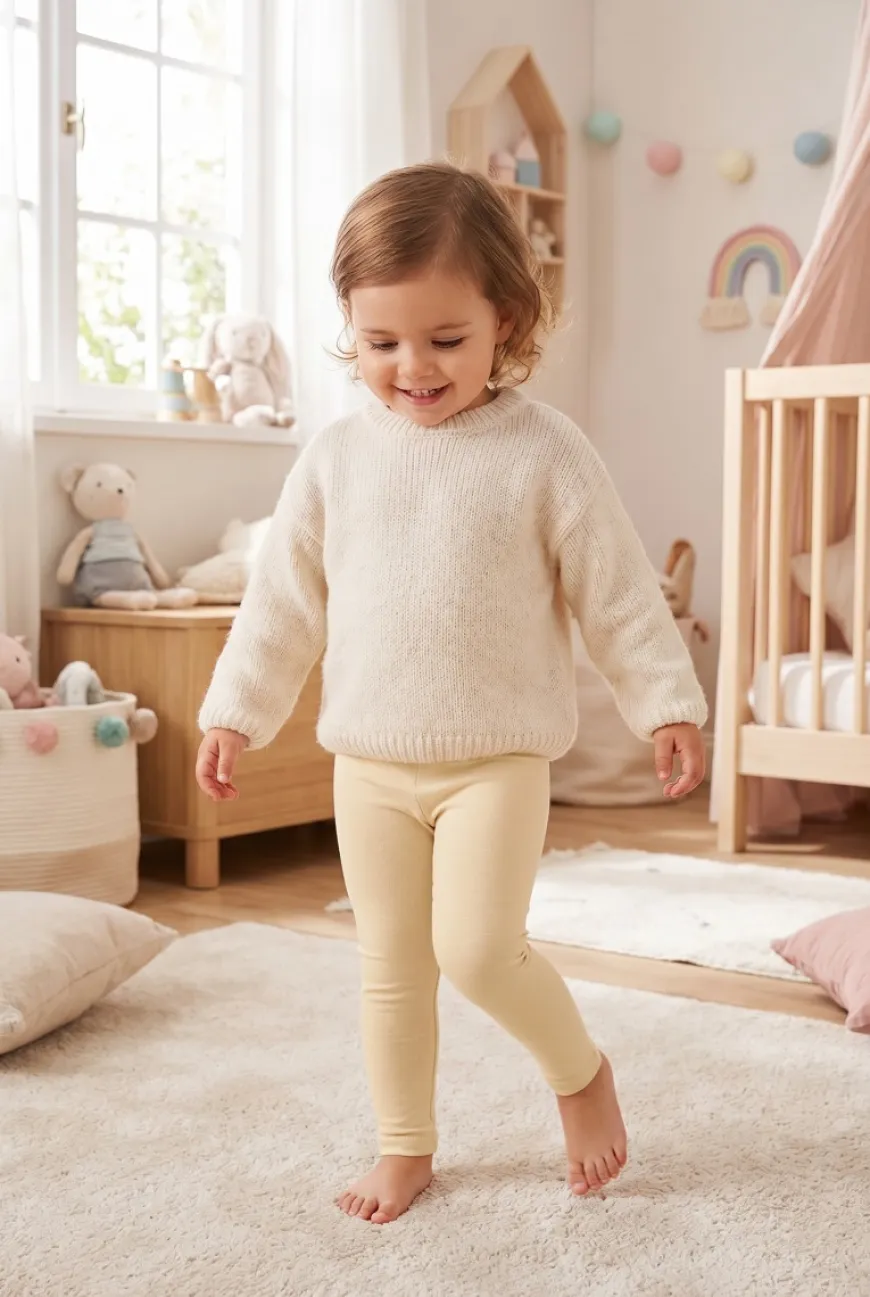 Legginsy niemowlęce z prążka Lulu/ Żółte - Dolce Sonno