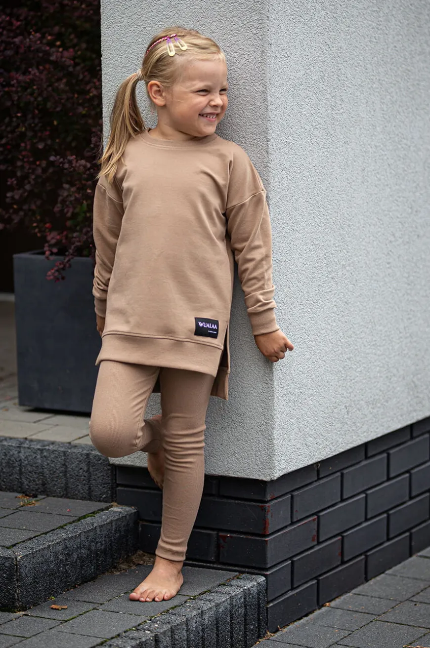 Legginsy prążkowane dla dziewczynki Poppy/Kawa - Dolce Sonno