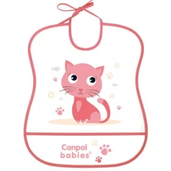 Śliniak plastikowy miękki z kieszonką - pink cat | Canpol 2/919