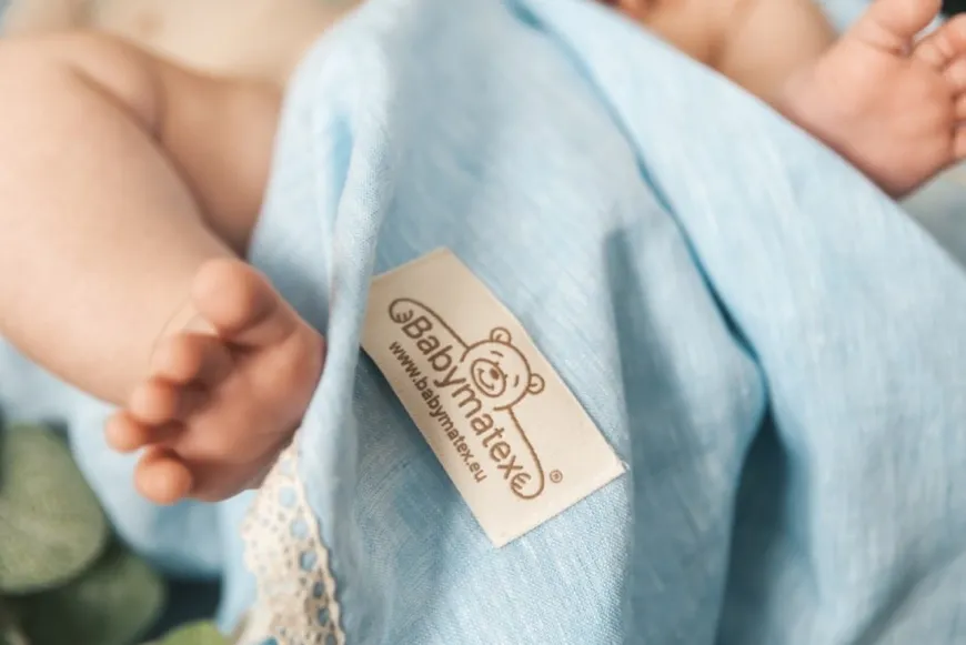 Lniany kocyk niemowlęcy "Linen" błękitny | BabyMatex