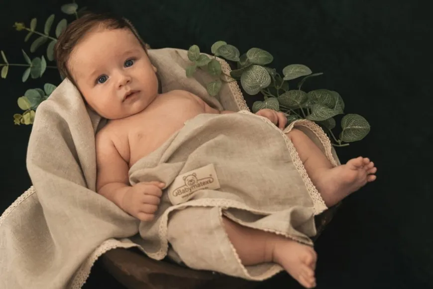 Lniany kocyk niemowlęcy "Linen" pudrowy róż | BabyMatex