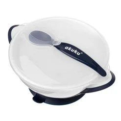 Miseczka z łyżeczką dla dzieci na przyssawce white / navy blue od Akuku