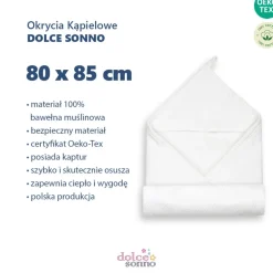 Muślinowe okrycie kąpielowe z kapturem 80x85 cm - Białe | Dolce Sonno