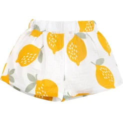 Muślinowe spodenki krótkie dla dziewczynki ecru w cytryny - Muslin Lemons | Pinokio