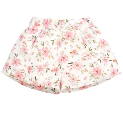 Muślinowe spodenki krótkie dla dziewczynki ecru w kwiaty - Muslin Flowers | Pinokio