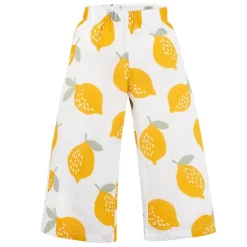 Muślinowe spodnie kuloty dla dziewczynki ecru w cytryny - Muslin Lemons | Pinokio