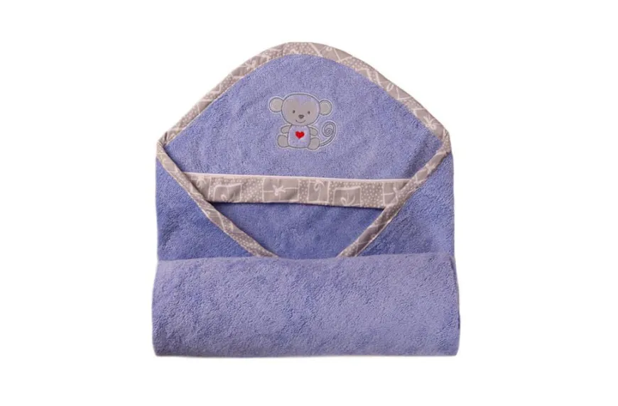 Niebieskie okrycie kąpielowe 100x100 ręcznik z kapturkiem dla niemowląt Bamboo | Baby Matex