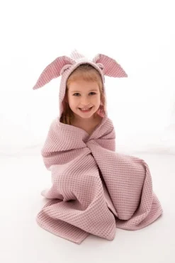 Okrycie kąpielowe Wafel Prestige Bunny 70x140cm - puder róż | BabyMatex - TB0456_10