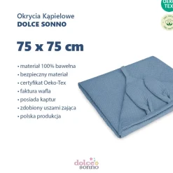 Okrycie kąpielowe Wafel z kapturem i uszami 75 x 75 cm - Jeans | Dolce Sonno