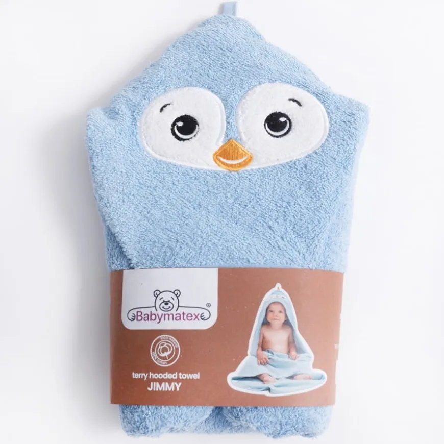 Okrycie kąpielowe 80x80, ręcznik z kapturkiem dla niemowląt Jimmy Niebieskie Pingwin - Baby Matex