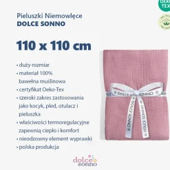 Otulacz, pieluszka muślinowa Double Gauze 110x110cm - Różowa Fuksja | Dolce Sonno