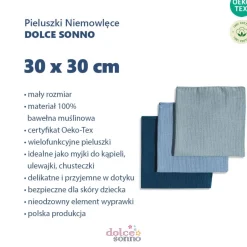 3Pack Chusteczki Muślinowe Pieluszki Ulewajki 30x30 cm - MIX02 | Dolce Sonno