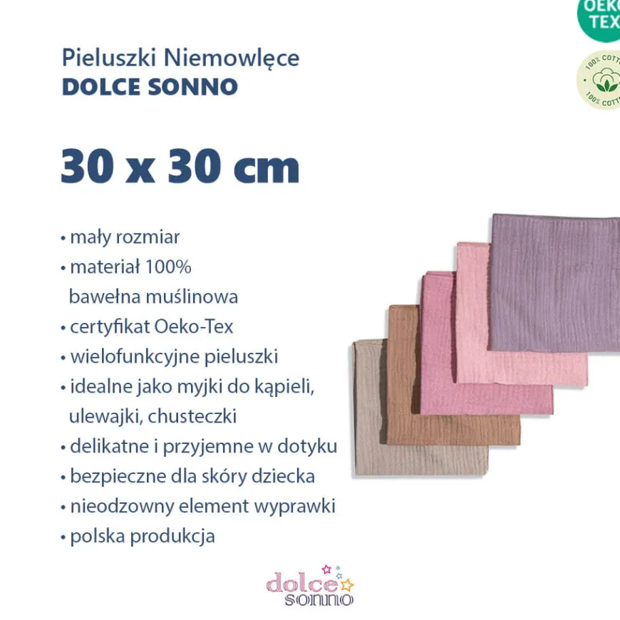5Pack Chusteczki Muślinowe Pieluszki Ulewajki 30x30 cm - MIX11 | Dolce Sonno