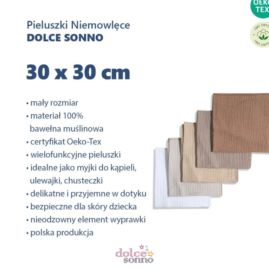 5Pack Chusteczki Muślinowe Pieluszki Ulewajki 30x30 cm - MIX12 | Dolce Sonno